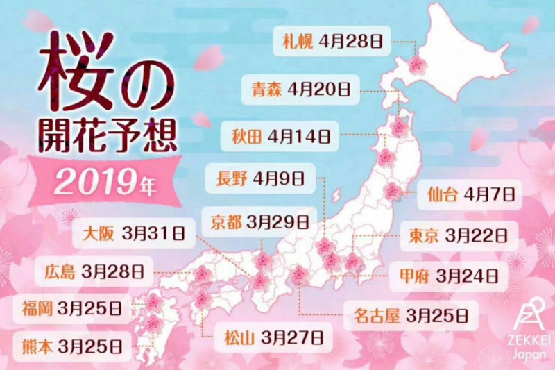 日本的樱花什么时候开？2019日本樱花开放时间预告                                                                                               日本